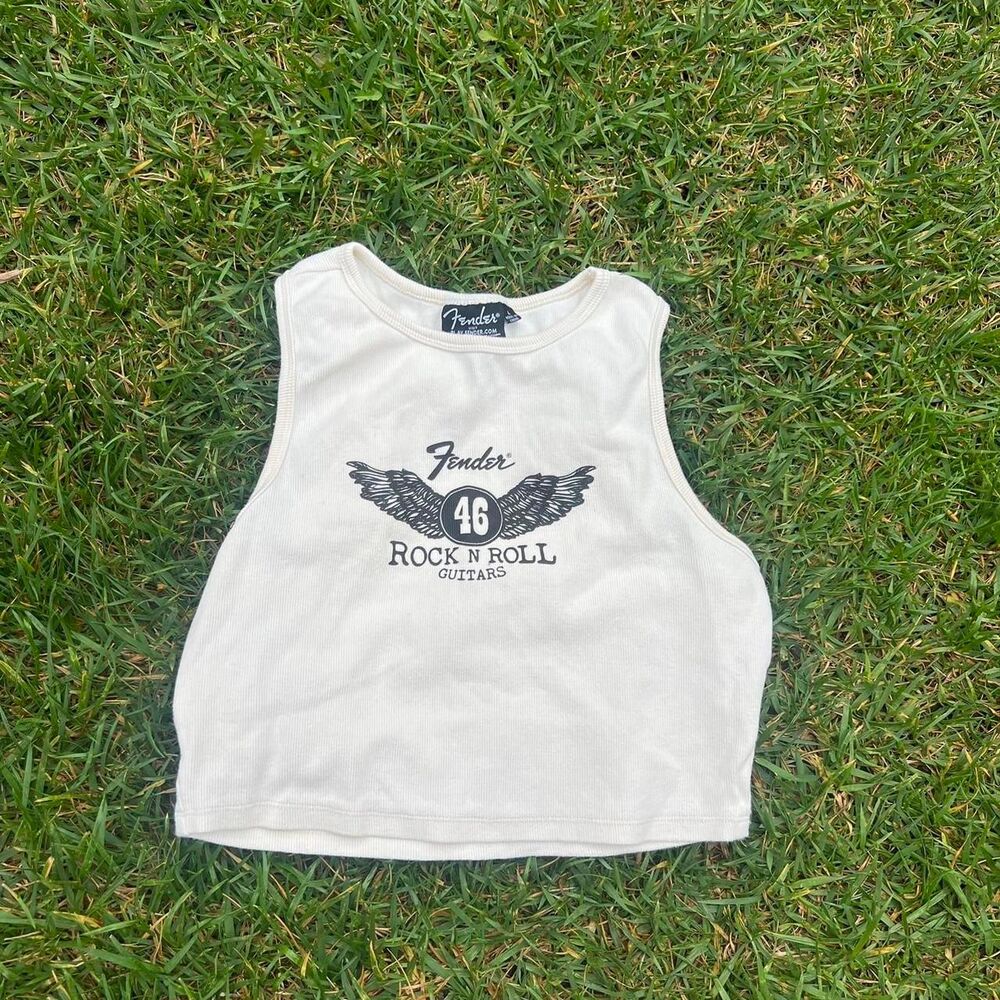 Fender baby tee music cropped tank womens size L